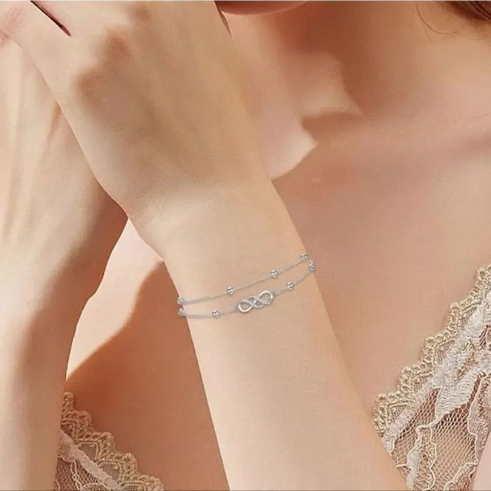 🩵⏭️NIB Sterling Silver Infinity Double Layer Bracelet - Picture 2 of 16